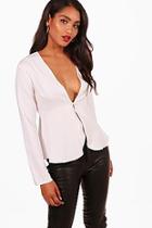 Boohoo Chrissy Plunge Button Front Peplum Blouse