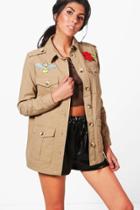 Boohoo Kaya Embroidered Utility Jacket Stone