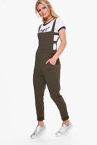 Boohoo Holly Cut Side Pinafore Style Dungarees Khaki