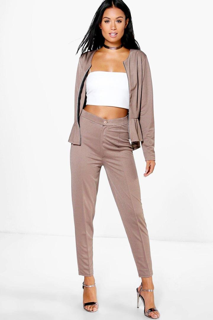 Boohoo Gracie Pintuck Jersey Trouser Mocha