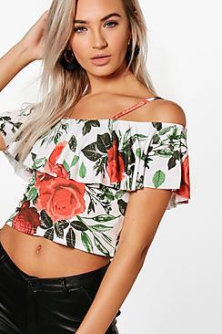 Boohoo Hollie Rose Print Frill Cami