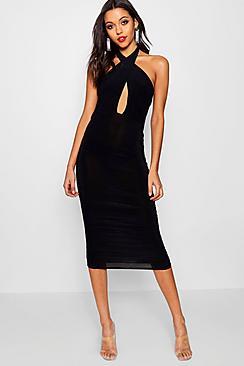 Boohoo Tall Paige Cross Front Ruched Midi Dress