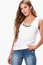 Boohoo Aria Embellished Necklace Rib Vest