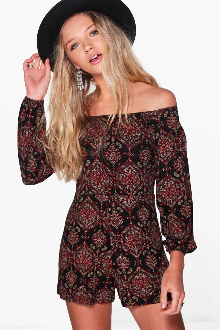 Boohoo Heidi Off The Shoulder Playsuit Multi