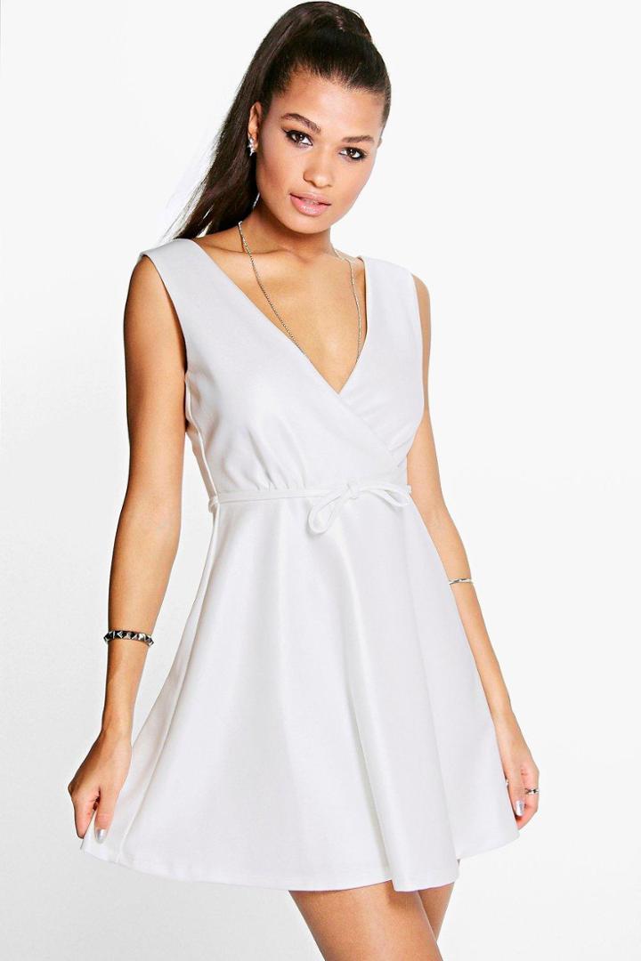 Boohoo Boutique Tanya Shimmer Textured Skater Dress Stone