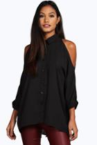 Boohoo Naomi Cold Shoulder Split Back Shirt Black