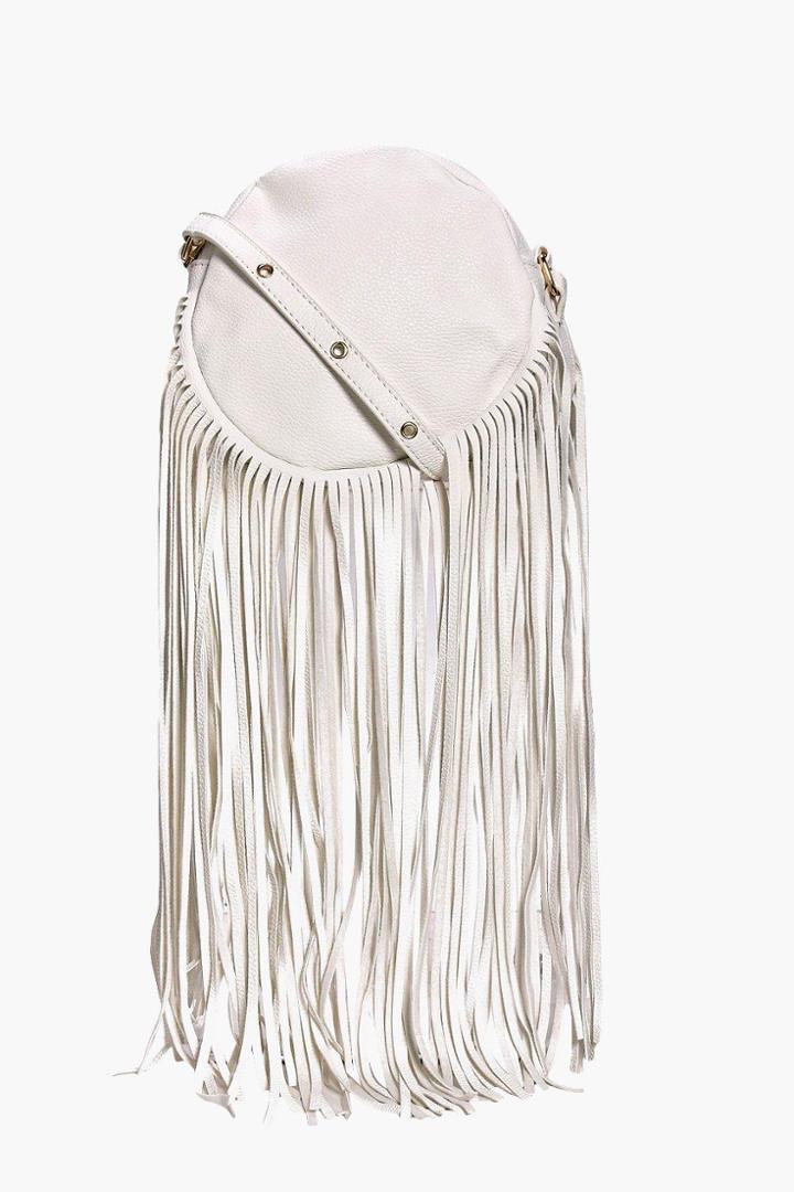 Boohoo Freya Circle Fringe Cross Body Bag White