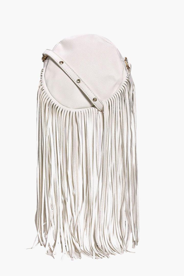 Boohoo Freya Circle Fringe Cross Body Bag White