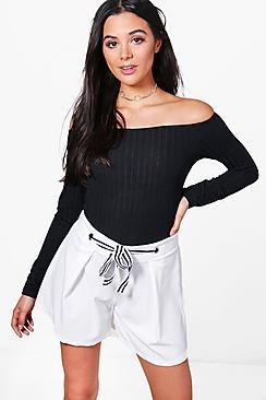 Boohoo Erin Striped Tie Belt Shorts