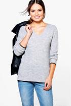 Boohoo Lucy Rib Knit Jumper With Tipped Cuffs Silver
