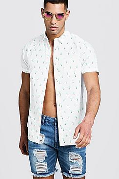 Boohoo Neon Palm Tree Print Short Sleeve Shirt