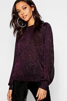 Boohoo Metallic Jumper With Balloon Sleeve