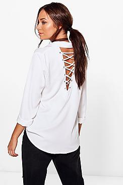 Boohoo Savannah Lace Up Back Shirt