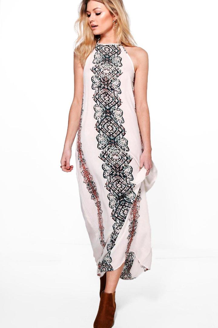Boohoo Petite Georgia Column Halter Maxi Dress Multi