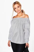 Boohoo Plus Shauna Woven Stripe Off The Shoulder Top Black