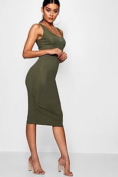 Boohoo Rib Sleeveless Midi Dress