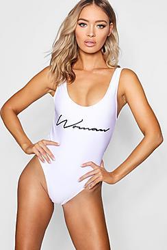 Boohoo Malta Woman Script Scoop Swimsuit