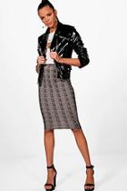 Boohoo Jasmine Monochrome Check Crepe Midi Skirt