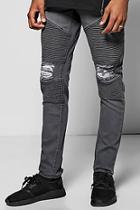 Boohoo Skinny Fit Biker Jeans With All Over Rips