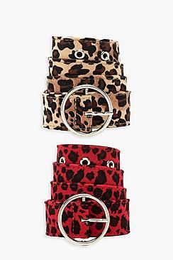 Boohoo 2 Pk Leopard Circle Ring Belt