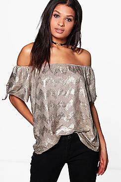 Boohoo Charlotte Metallic Zig Zag Top