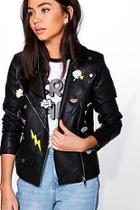 Boohoo Boutique Ruby Badged Biker Faux Leather Jacket