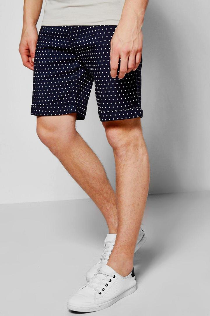 Boohoo Smart Spot Shorts In Mid Length Navy