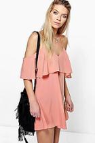 Boohoo Sakiya Frill Cold Shoulder Woven Swing Dress