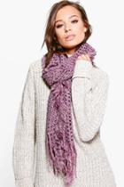 Boohoo Lily Textured Tassel Edge Scarf Raspberry