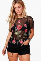 Boohoo Plus Lacey Embroidered Print Mesh T-shirt