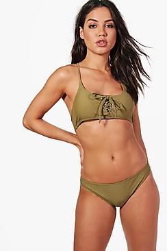Boohoo Maui Lace Up Bandeau Bikini