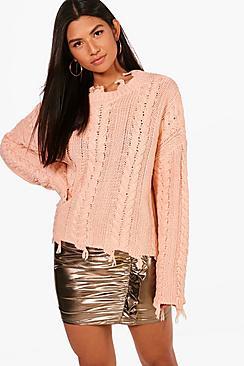 Boohoo Distressed Crop Cable Jumper
