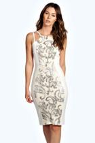 Boohoo Zoe Sequin Panel Midi Dress Nude
