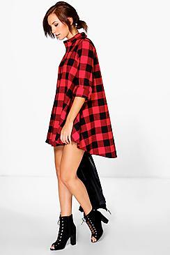 Boohoo Amy Checked Oversized Shirt Dress