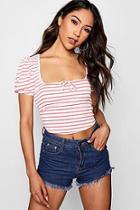 Boohoo Lucie Stripe Puff Sleeve Square Neck Top