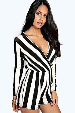 Boohoo Lauren Wide Stripe Wrap Over Playsuit