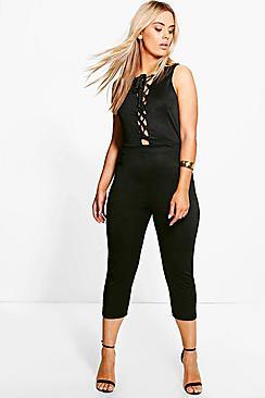 Boohoo Plus Eldora Lace Up Jumpsuit