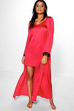 Boohoo Erin Lace Sleeve Maxi Kimono Robe