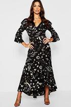 Boohoo Constellation Print Ruffle Hem Maxi Dress