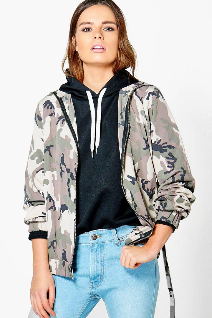 Boohoo Lily Camo Oversized Jacket Khaki