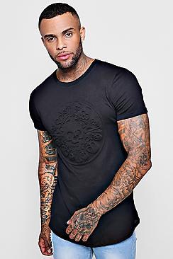 Boohoo Embossed Skull Longline Curved Hem T-shirt