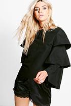 Boohoo Boutique Felicity Tiered Sleeve Tie Top Black