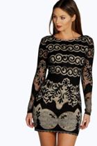 Boohoo Claire Lace Panelled Long Sleeve Bodycon Dress Black