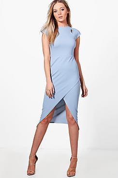 Boohoo Daisy Formal Cap Sleeve Wrap Midi Dress