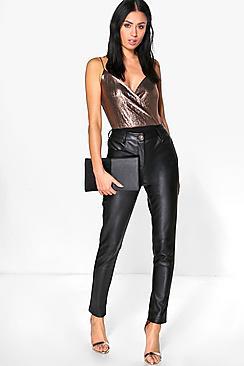 Boohoo Amelie Premium Leather Look Stretch Skinny Trousers