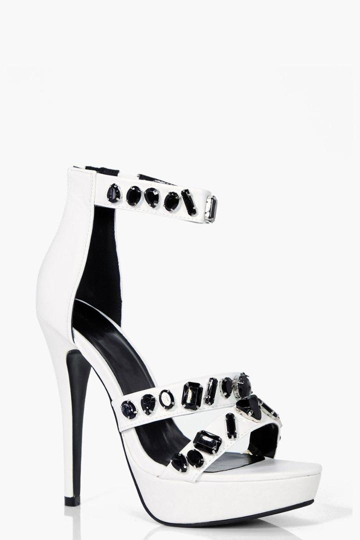 Boohoo Saskia Embellished Multi Strap Platform White