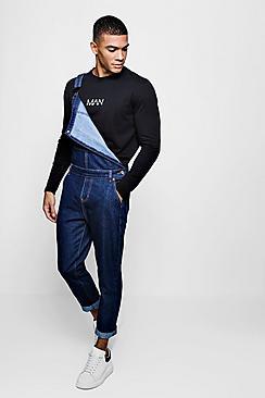 Boohoo Slim Fit Denim Overalls With Contrast Stitch