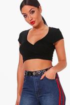 Boohoo Sally Basic Wrap Front Cap Sleeve Basic Crop