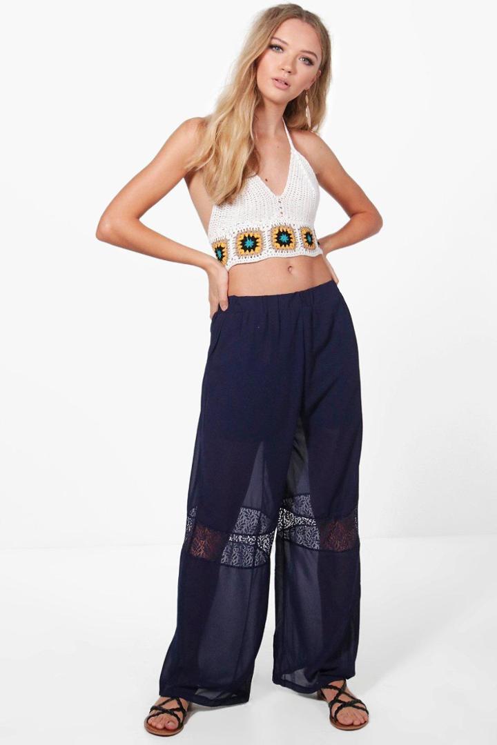 Boohoo Hannah Fringed Lace Trouser Blue