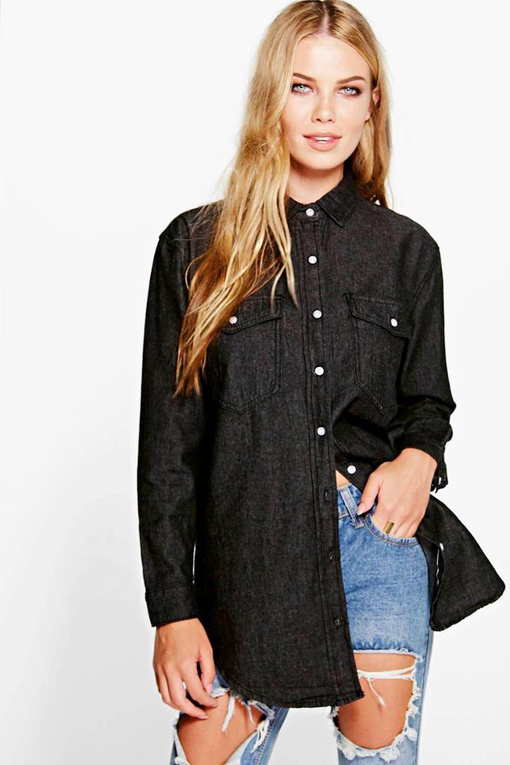 Boohoo Claudia Oversize Denim Shirt Black